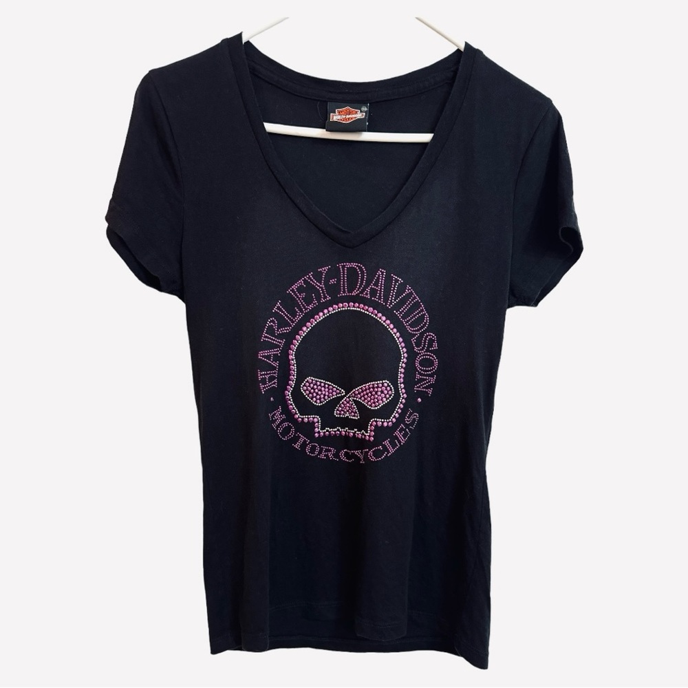 Harley-Davidson women’s Paris France embellished skull design T-shirt size XS.